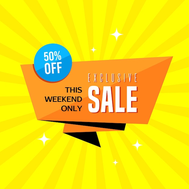 Promotional sale banner template design. exclusive sale this weekend only 50 percent off