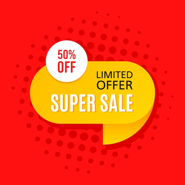 Promotional sale banner template design. super sale limited offer 50 percent off