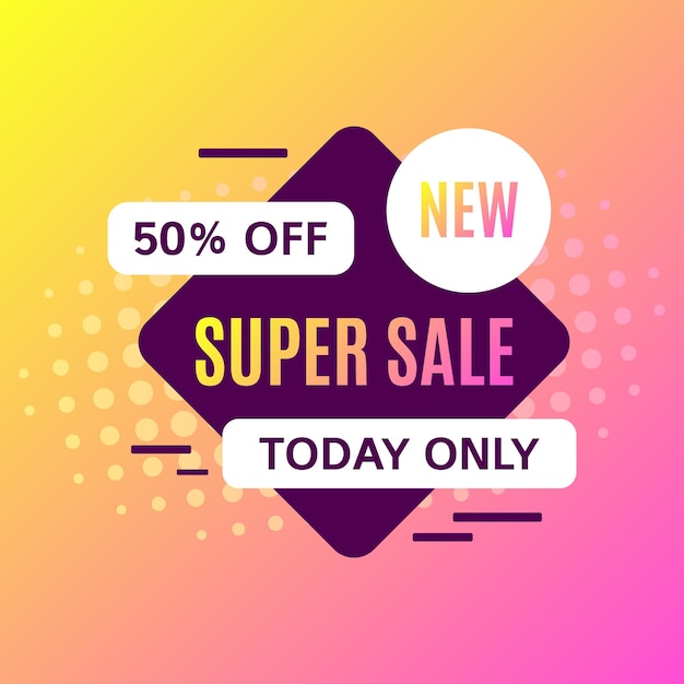 Promotional sale banner template design. super sale today only 50 percent off