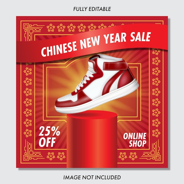 Вектор Рекламные кроссовки с восточными китайскими орнаментами, флаер в социальных сетях