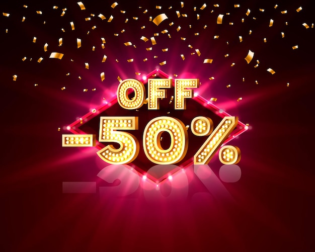 Promotionele 50 korting gold shopping. vector illustratie