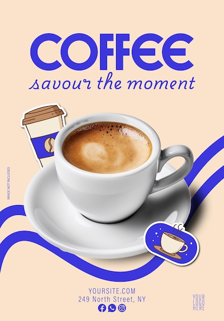 Promotionele koffieposterontwerp met minimalistische elementen