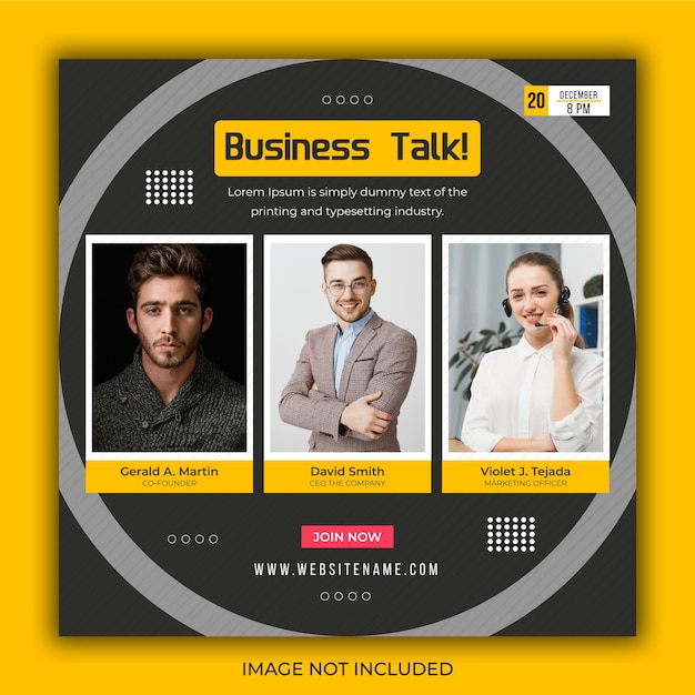 Promotionele Live Business talk vierkante sociale media bewerkbare post sjabloon eps vector bestand