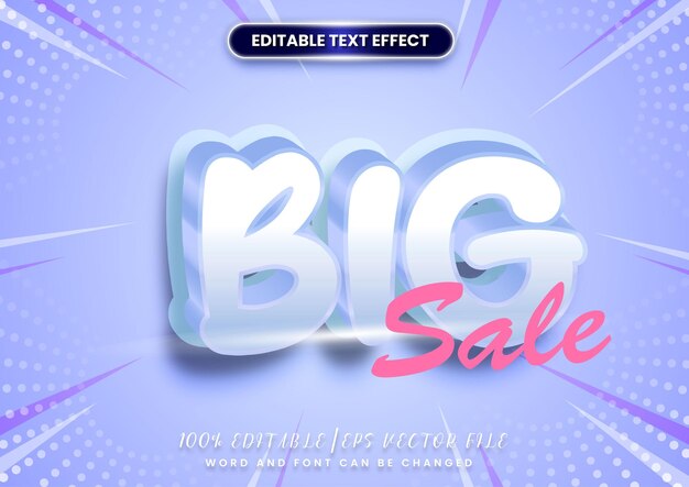 Рекламный текстовый шаблон для рекламных объявлений Большая продажа редактируемый текстовый эффект с эффектом стиля мультфильма