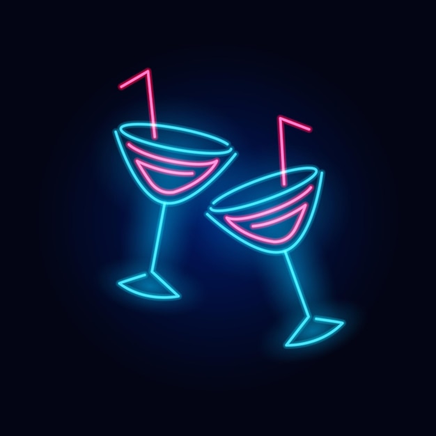 Vector proost toast neon cocktail mode teken nachtlampje uithangbord gloeiend