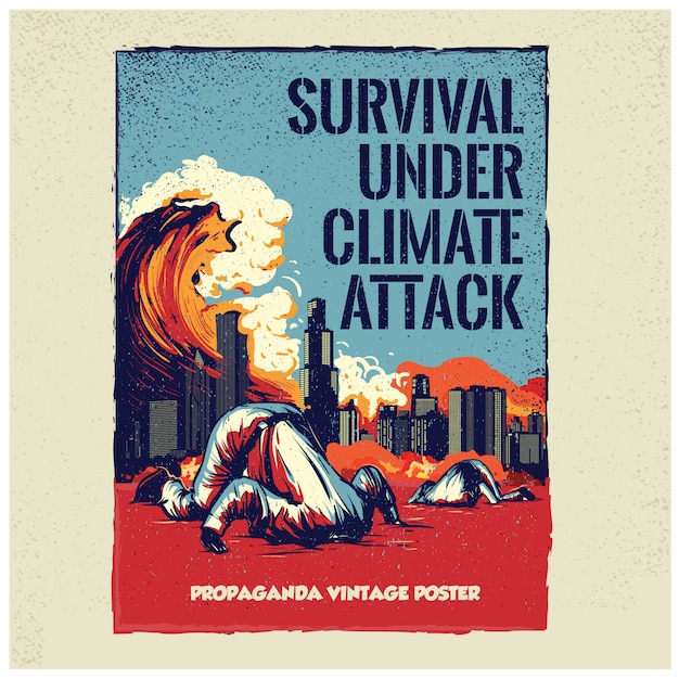 Пропагандистский винтажный плакат с темой климатической атаки