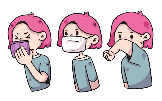 proper way covering mouth girl cute illustration