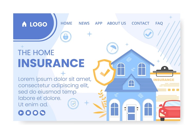 Property en home insurance landing page template flat design illustratie bewerkbaar van vierkante achtergrond voor sociale media, wenskaart of web