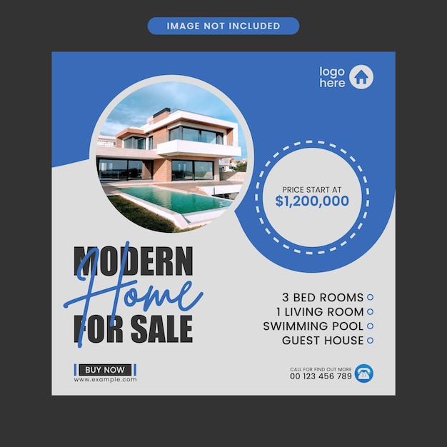 Casa di proprietà in vendita modello di banner per post sui social media immobiliari