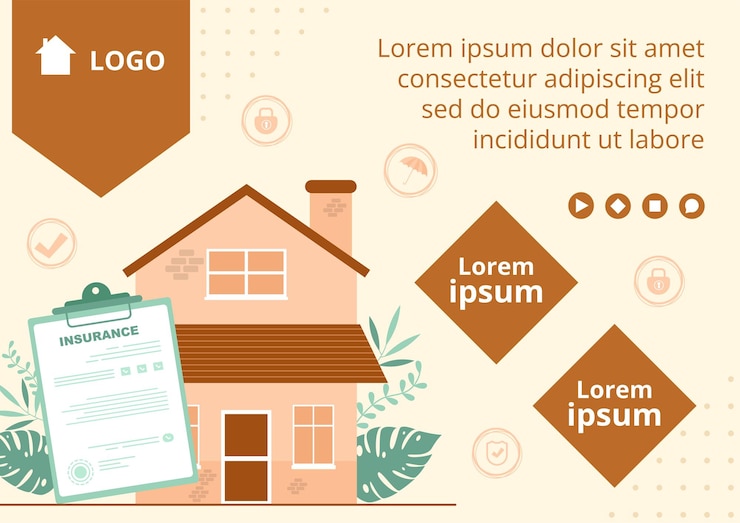 Vector 소셜 미디어, 인사말 카드 및 웹 인터넷 광고에 적합한 사각형 배경 편집 가능한 재산 보험 브로셔 템플릿 평면 디자인 그림