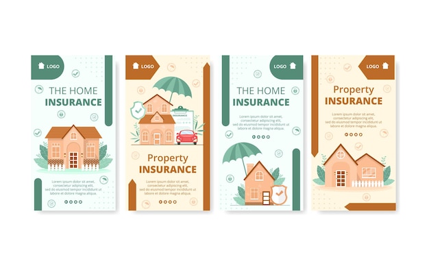 Property insurance ig stories template flat design illustration editable of square background suitable for social media, greeting card and web internet ads