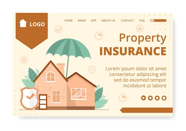 Property Insurance Landing Page Template Flat Design Illustration Editable of Square Background Suitable for Social media, Greeting Card and Web Internet Ads