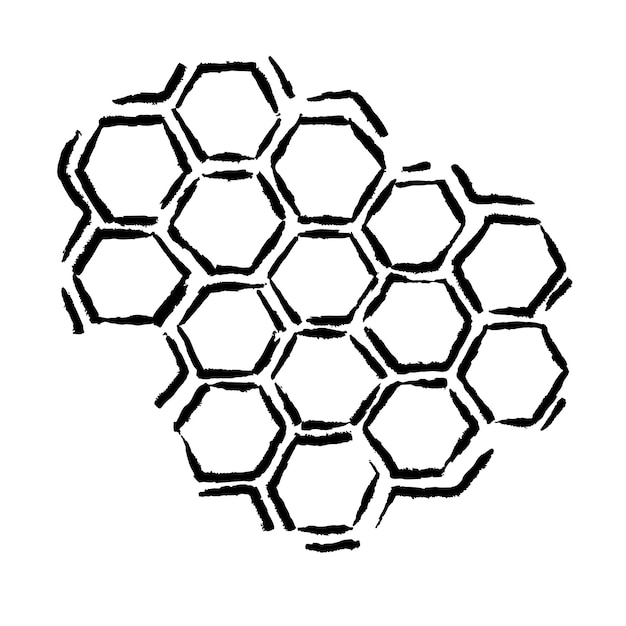 Vector propolis honey comb sketch hand drawn grunge honeycomb black and white image bee wax bee honey