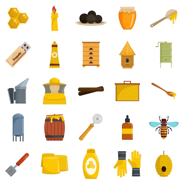 Vector propolis honey royal jelly icons set