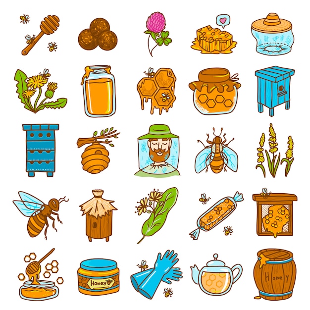 Propolis icons set. Hand drawn set of propolis vector