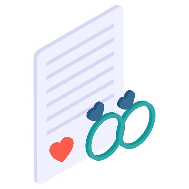 Proposal Letter with pair of engagement rings isometric view Concept Lover Conversation on Paper