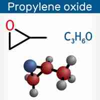 Vector propylene oxide molecule structural chemical formula and molecule model