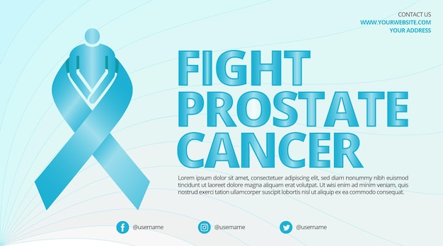 Prostate cancer awareness month banner with blue ribbon and waving pattern background