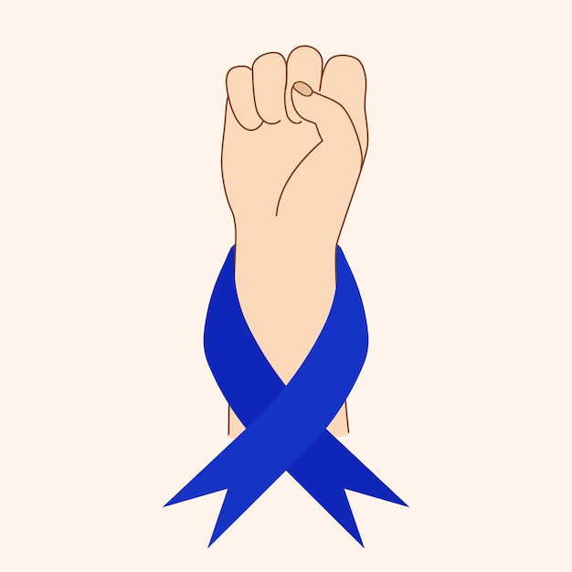 前立腺がん ⁇ 発月 ベクター ライトブルーのがんリボン 挙げた拳に 支持の拳