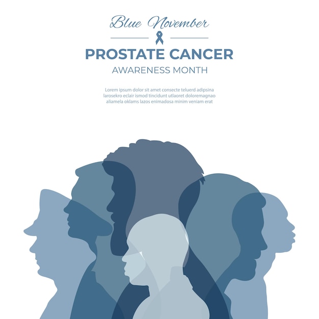 Mese di sensibilizzazione sul cancro alla prostatanovembre bluillustrazione vettoriale con sagome di uomini