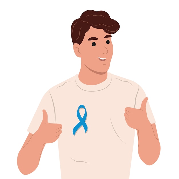 Prostate cancer awareness ribbon with A man and a symbol of mens health Flat vector illustration