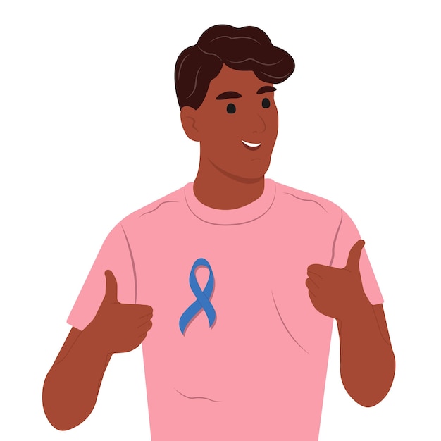 Vector prostate cancer awareness ribbon with a man and a symbol of mens health