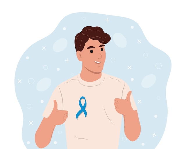 Prostate cancer awareness ribbon with a man and a symbol of mens health