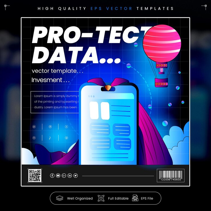 Vector protect data cybersecurity poster