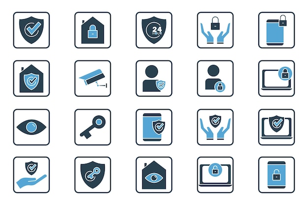 Protect icon set icon related to security Solid icon style Simple vector design editable