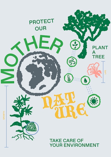 Proteggi natura albero pianta eco terra infografica educazione grafica stampa vettoriale