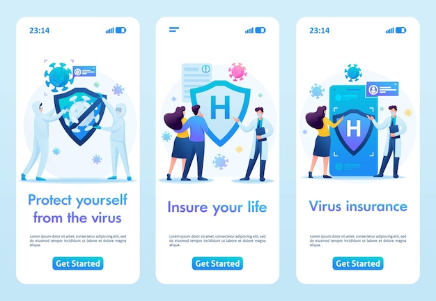 Protect yourself from the virus, health insurance. Flat 2D. Vector illustration mobile app.