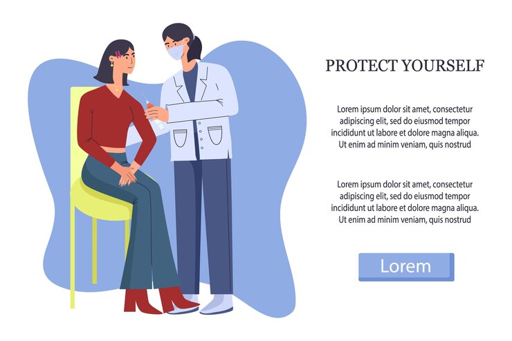 Vector protect yourself a masked doctor vaccinates a woman against covid19
