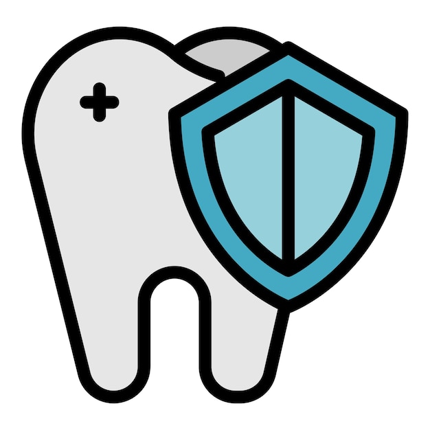 Vector protected tooth icon outline protected tooth vector icon color flat isolated