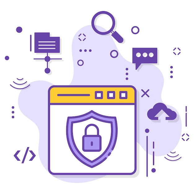 Protected Web Page with Padlock and Shield stock illustration, Transport Layer Security Vector Icon