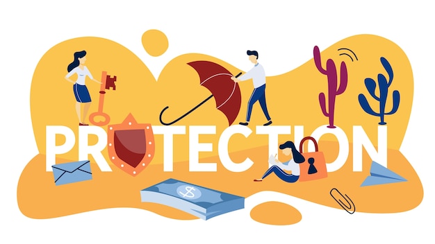 Protection concept. idea of safety and security. business, health and finance insurance.  line  illustration