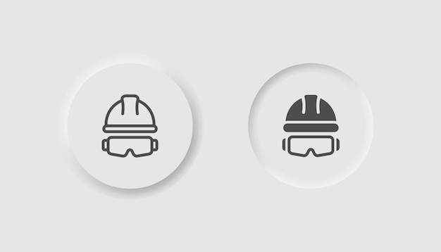 Protection glasses and hardhat icon in neumorphism style Icons for business white UI UX Personal protect symbol Worker builder helmet manufacture engineer Neumorphic style Vector illustration