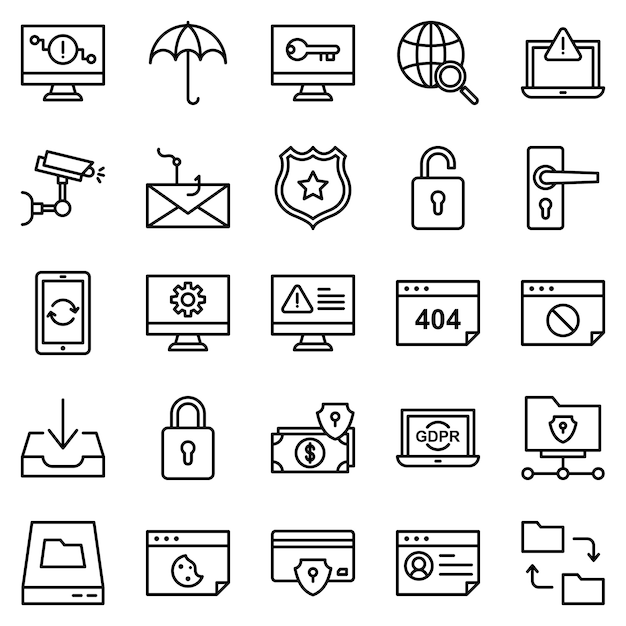 Protection security icon pack, with outline icon style