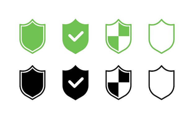 Protection set icon Shields information security antivirus checkmark tic approved safety safe computer telephone antispam Technology concept Vector line icon for Business and Advertising