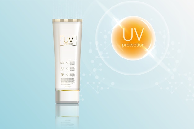 Protection uv and whitening cream skin care concept sunblock ads template