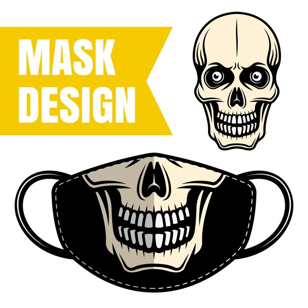 Vector protective fabric mask vector design with skull for printing isolated on white background skeleton face mask print for masquerade