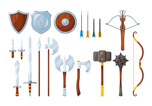 Vector protective medieval shields crafted with sturdy materials like wood and metal serving as essential defense in battles