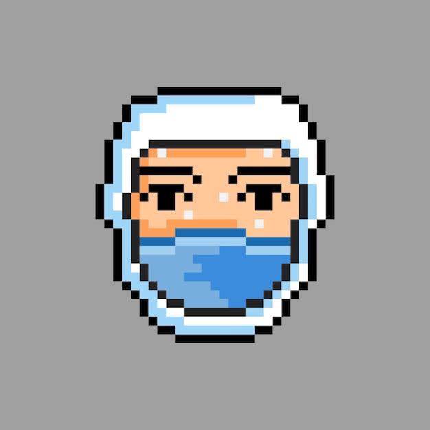 protective suit head with pixel art style