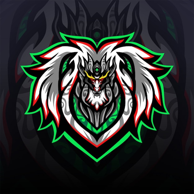 Logo protettivo mascotte gioco drago esport bianco