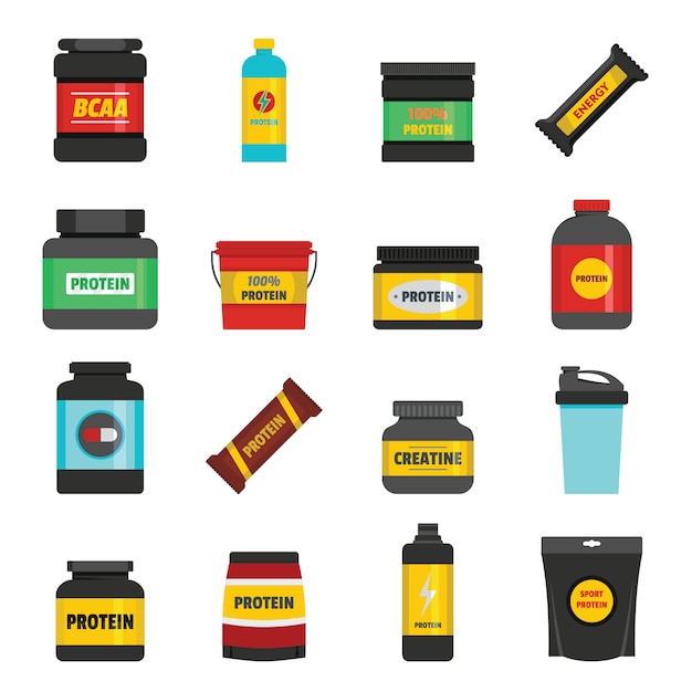 Vector protein sport nutrition icons set