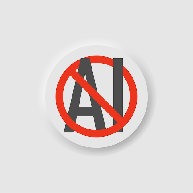 Protest against artificial intelligence icon in red circle in neumorphism style Icons for business white UI UX AI symbol Boycott say no to aigenerative images Neumorphic style Vector illustration