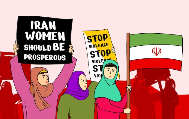 Banner di protesta in dimostrazione per le donne iraniane