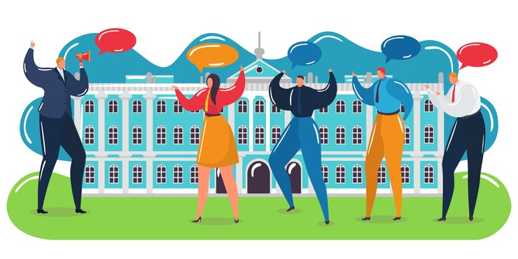 Протест русского народа, иллюстрация. Групповой персонаж на демонстрационной забастовке, человек речевой пузырь. Общественный деятель, участник демонстрации общественных прав. Толпа протестующих.