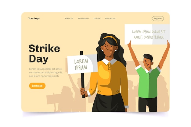 Vector protest strike landing page