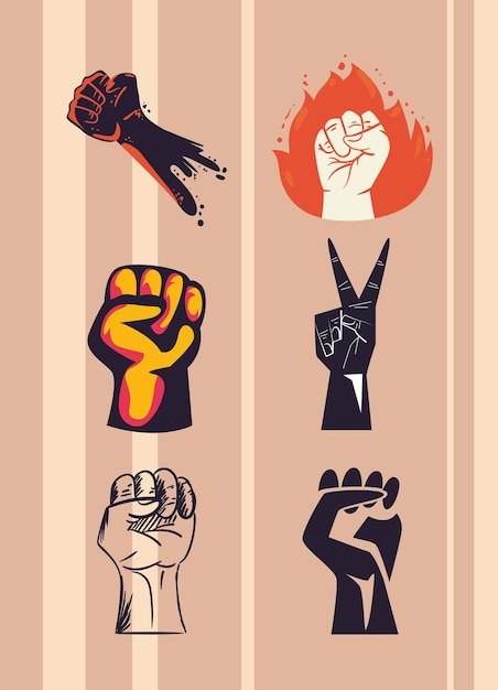 Vector protest vuisten handen icon set