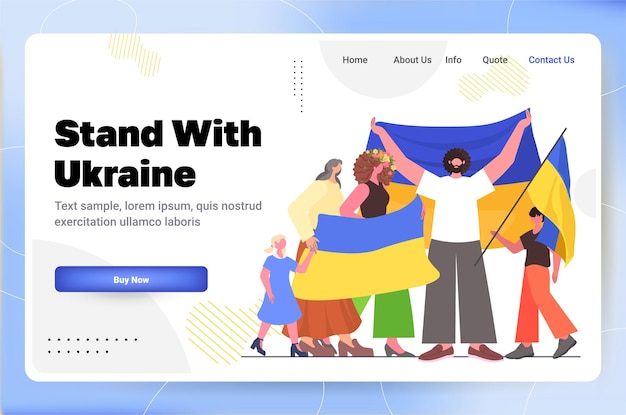 protesters holding Ukrainian flag pray for Ukraine peace save Ukraine from russia stop war concept copy space full length horizontal vector illustration